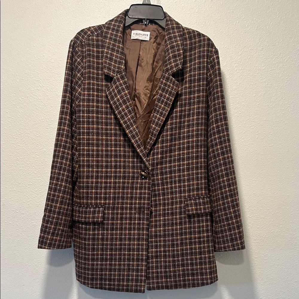 First Love Checkered Brown Blazer
